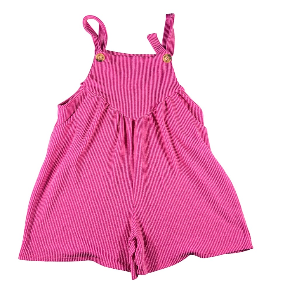 Lovely Melody Pink purple Ribbed Knit Sleeveless Romper Button Strap overall